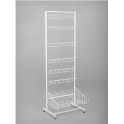 Стойка прикассовая, с 6-штыревой гребенкой и крючками, 64×50×185 см, белая