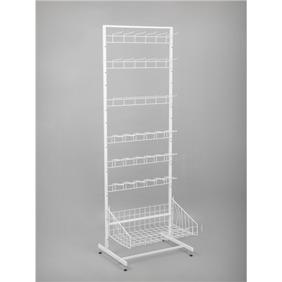 Стойка прикассовая, с 6-штыревой гребенкой и крючками, 64×50×185 см, белая