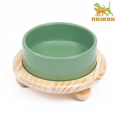 Миска керамическая на подставке 450 мл 13×5 см, серо-зелёная
