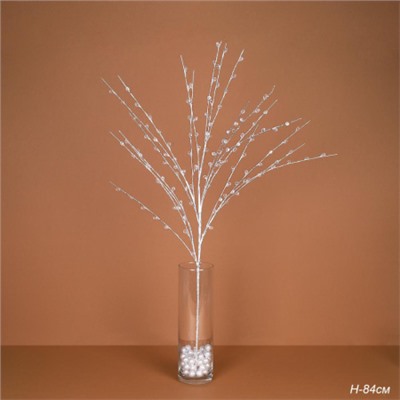 Ветка декоративная стеклярус 84 см / MA694 /уп 80/240/серебро