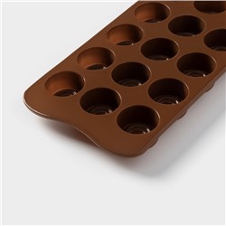 Форма для конфет и шоколада Доляна «Шоколадное удовольствие», силикон, 22×10×1.5 см, 15 ячеек (2.8×2.2 см), коричневая