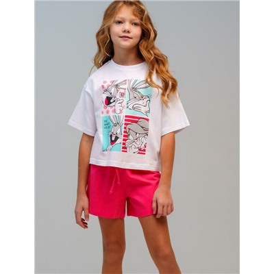 Комплект трикотажный для девочек: фуфайка (футболка), шорты