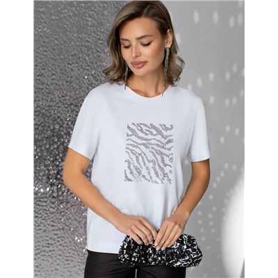 Нарядная футболка с принтом пайетками из премиального хлопка с эластаном