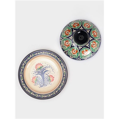 Блинница узбекская Риштанская Керамика «Цветы», d=32 см, керамика, синяя