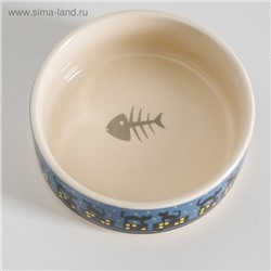 Миска керамическая «Ночные кошки» 200 мл - 10.5×10.5×4 см, синяя/белая