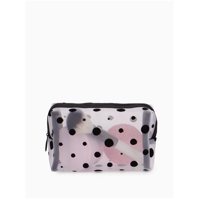 Косметичка женская DOT, с рисунком, сетка, на молнии, белая