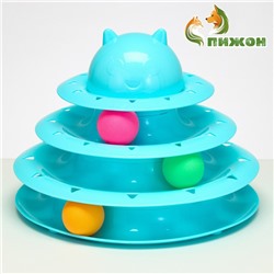 Игровой комплекс для кошек «Пижон», 24.5×24.5×13 см, с 3 шариками, голубой