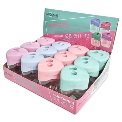 Точилка пластиковая с контейнером два отверстия "PASTEL" ассорти TIK-12 inФОРМАТ