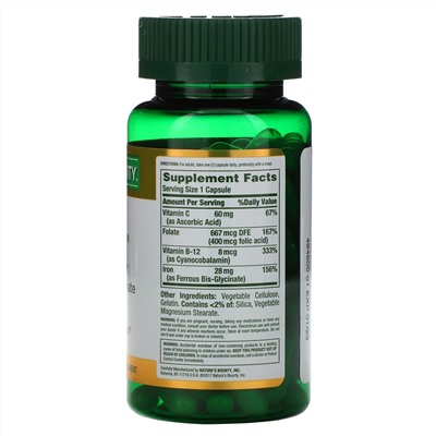 Nature's Bounty, Gentle Iron, железо, 28 мг, 90 капсул