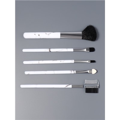 Набор кистей для макияжа «Мрамор», 5 предметов, белый, чёрный