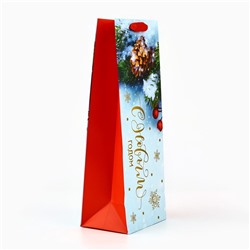 Пакет под бутылку подарочный новогодний ламинированный «С Новым годом», 13×36×10