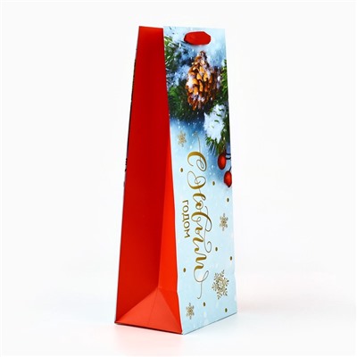 Пакет под бутылку подарочный новогодний ламинированный «С Новым годом», 13×36×10