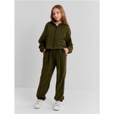 Толстовка флисовая для девочки MINAKU: Fleece Soft, хаки, рост 146 см