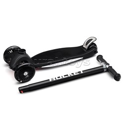 Самокат 3-х колесный ROCKET,колеса PU со светом, ABEC 7, черный