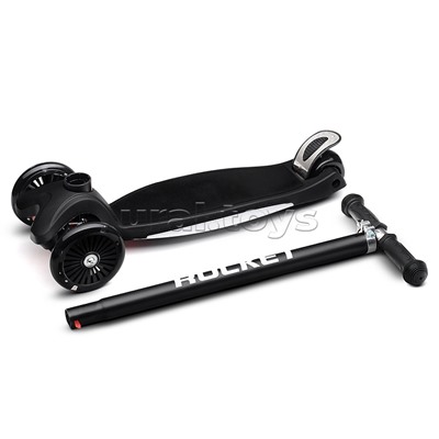 Самокат 3-х колесный ROCKET,колеса PU со светом, ABEC 7, черный