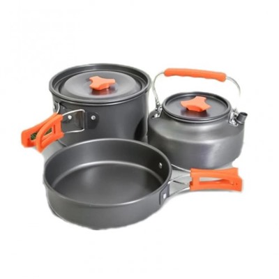 Набор походной посуды 3 в 1 с крышками, складные ручки