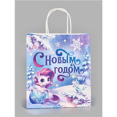 Пакет подарочный новогодний «Лошадь 2026», белый крафт, 22×25×12 см