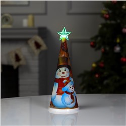 Светодиодная фигура «Ёлка со снеговиками» 7.5×21×7.5 см, пластик, батарейки CR2032×1 (в комплекте), свечение мульти