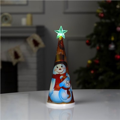 Светодиодная фигура «Ёлка со снеговиками» 7.5×21×7.5 см, пластик, батарейки CR2032×1 (в комплекте), свечение мульти