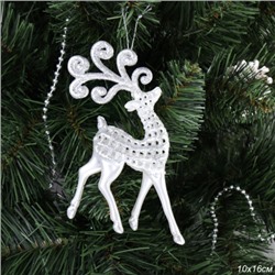 Новогоднее украшение Олень 10х16 см белый перламутр / LC24Y-003 /уп 48/192/