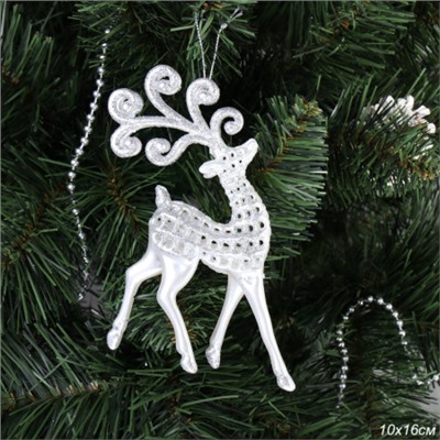 Новогоднее украшение Олень 10х16 см белый перламутр / LC24Y-003 /уп 48/192/