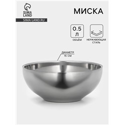 Миска из нержавеющей стали с двойными стенками «Трефор», 500 мл, d=15 см