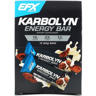 EFX Sports, Karbolyn Energy Bar, Cookies & Cream, 12 Bars, 2.12 (60 g) Each