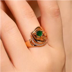 Кольцо широкое 20 р ювелирная бижутерия Дубайское золото покрытие позолота, вставка: фианиты, цвет: зеленый, Уценка, арт. 08.3285 (314.624-20)