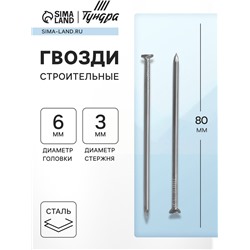 Гвозди ТУНДРА, строительные, ГОСТ 4028-63, без покрытия, 3×80 мм, 25 кг