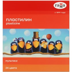 Пластилин «Гамма. Мультики», 24 цвета, 480 г, со стеком, картонная упаковка