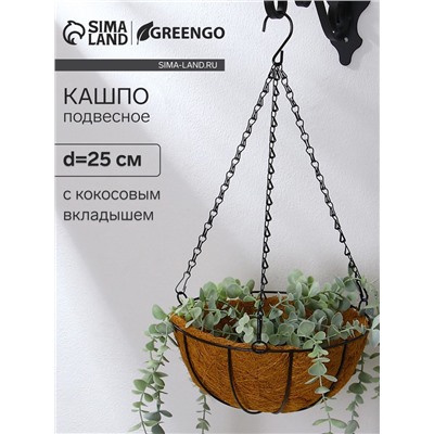 Кашпо подвесное, d=25 см, с кокосовым вкладышем, «Полусфера», Greengo