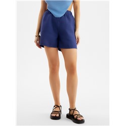 Шорты женские на резинке льняные MINAKU: Safari, тёмно-синие, размер 46