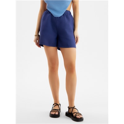 Шорты женские на резинке льняные MINAKU: Safari, тёмно-синие, размер 46