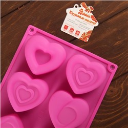 Форма для выпечки Доляна «Сердцебиение», силикон, 30×17.5 см, 8 ячеек (7×6.5 см), цвет МИКС