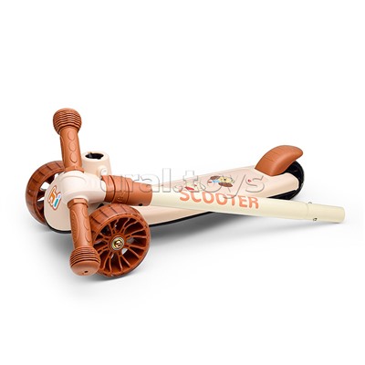 Самокат 3-х кол., PU, цвет коричневый