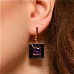 Серьги подвески с камнем коллекция "Дубай", покрытие позолота, вставка: эмаль и фианиты, цвет: черный и фиолетовый, арт.215.282