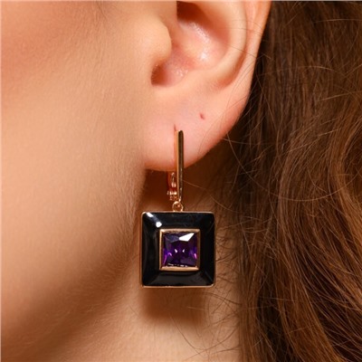 Серьги подвески с камнем коллекция "Дубай", покрытие позолота, вставка: эмаль и фианиты, цвет: черный и фиолетовый, арт.215.282