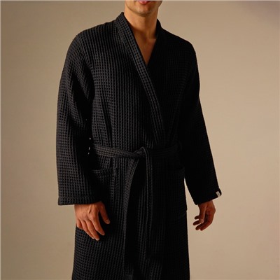 Халат вафельный мужской SL HOME: Boho «Дарк Маре», размер M, хлопок 100%, чёрный