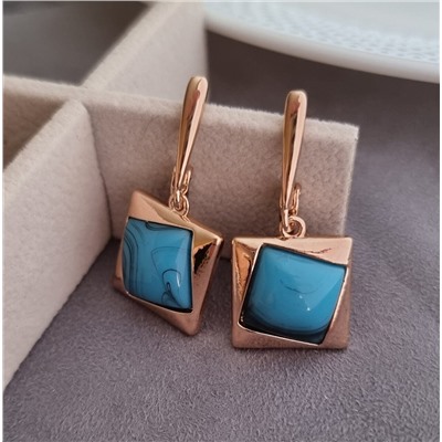 Серьги висячие под бирюзу, покрытие позолота, коллекция "Дубайское Золото", арт. 314.956