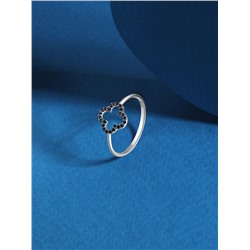 Кольцо из серебра с натуральной чёрной шпинелью родированное - Клевер, четырехлистник 925 пробы к-7351чр416