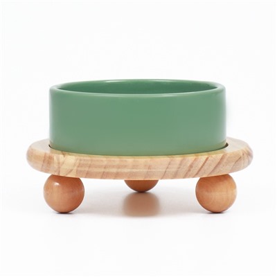 Миска керамическая на подставке 450 мл 13×5 см, серо-зелёная