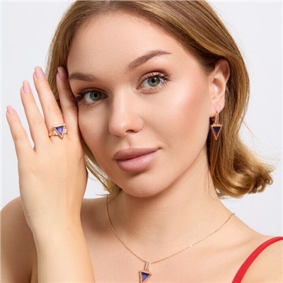 Комплект ювелирной бижутерии коллекция "Дубай" серьги, кулон и кольцо 17 р, покрытие позолота, вставка: фианиты, цвет: фиолетовый и розовый, арт.313.176-17