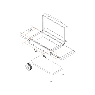 Мангал MAH 203, 128.5×52×90.1 см, 2 мм, колеса, боковые полки, крышка