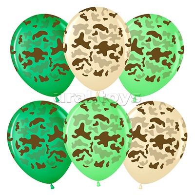 Шар (12''/30 см) Камуфляж, Ассорти, пастель, 5 ст, 25 шт.