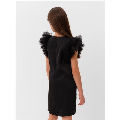 Платье нарядное для девочки MINAKU: PartyDress, прямое, с крылышками, рост 152-158 см, чёрное