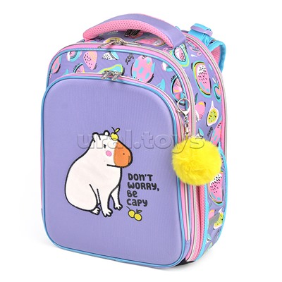 Рюкзак "Premier. Capybara" школьный жесткий 37x28x18 см (17 л) вес 1000 г, 2 отделения на молнии для формата A4, 1 передний карман с органайзером, 2 боковых кармана сеточкой на резинке, эргономичная формоустойчивая вентилируемая спинка (евросетка) и мягки