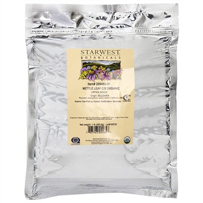 Starwest Botanicals, Лист крапивы, измельченный и просеянный, натуральный, 1 фунт