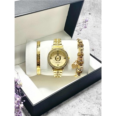 Подарочный набор для женщин часы, 2 браслета + коробка #22864459