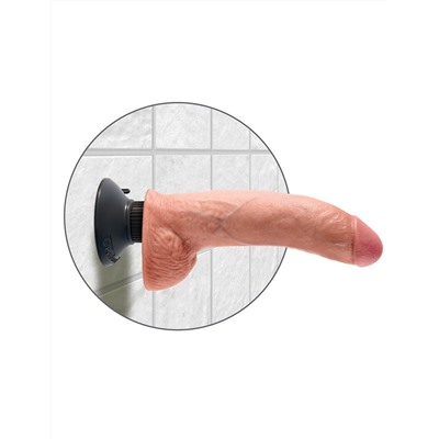 Телесный виброфаллос со съемной присоской 9  Vibrating Cock with Balls - 22,9 см.