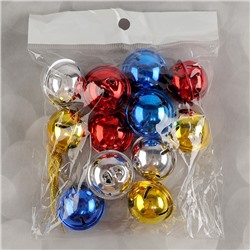Бубенчики, набор 12 шт., размер 1 шт.: 3×3 см, цвет красный, жёлтый, синий, серебряный
